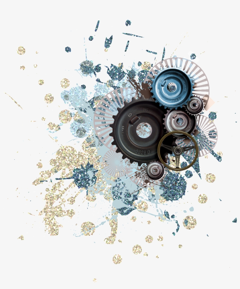 Hand Drawn Gear Png Transparent Surrounded By Flowers - Portable Network Graphics, transparent png download