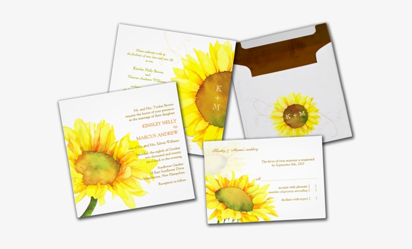 Yellow Watercolor Sunflower Floral Wedding Invites - Fall-sonnenblume-aquarell-hochzeit Danken Ihnen Karte, transparent png download