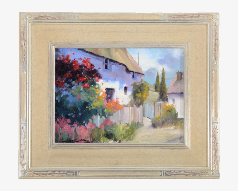 Oil On Linen Canvas Old House With Flowers By Howard - Oil Painting, transparent png download