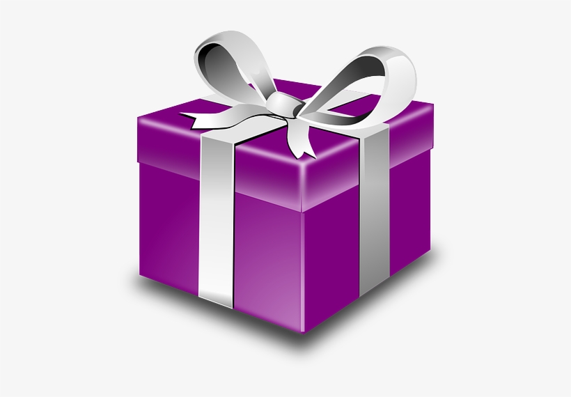 Caja De Regalo Morada Con Cinta Plateada - Present Clip Art, transparent png download