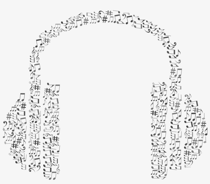 Musical Notes Headphone Grayscale - Headphone Music Note Clipart, transparent png download