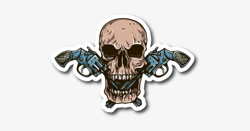 Skull Vinyl Sticker - Guns Skull Wall Decal - Vinyl Car Sticker - Uscolor035, transparent png download