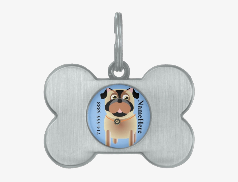 Cartoon Pug Dog Tag With Phone Number & Name Edit Pet - Hunderegel-kundenspezifischer Haustier-umbau Tiermarke, transparent png download