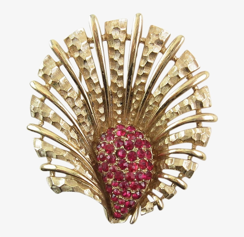 1960's Boucher Fantasy Flower Pin With Ruby Red Rhinestones - Body Jewelry, transparent png download