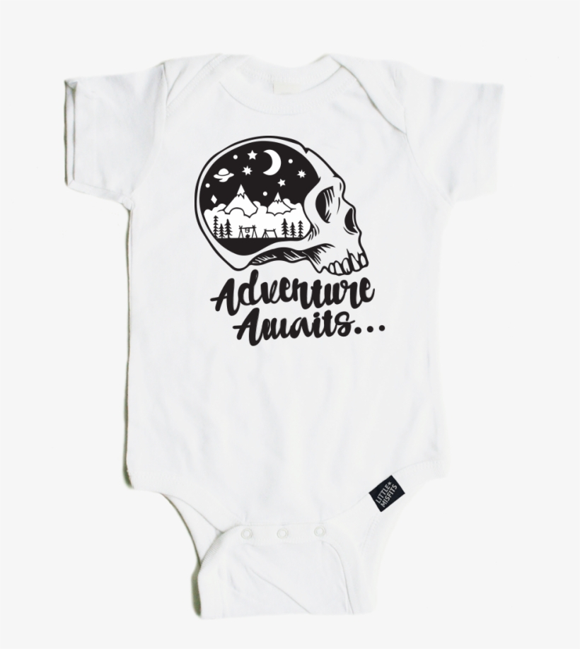 Adventure Awaits Skull Baby Or Infant Tattoo Sleeve - Infant Bodysuit, transparent png download