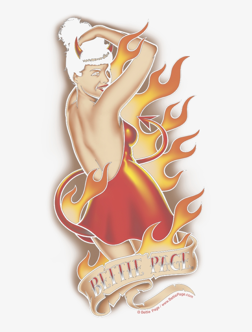 Bettie Page Devil Tattoo Men's Long Sleeve T-shirt - Illustration, transparent png download