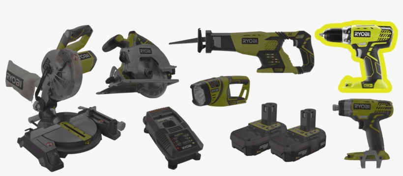 18v One 5 Tool Combo Kit - Ryobi P208 18 Volt 1/2" Lithium Drill/driver Drill, transparent png download