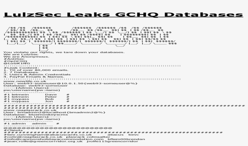 Lulz Sec Leaks Gchq Databases You Violate Our Rights, - Document, transparent png download