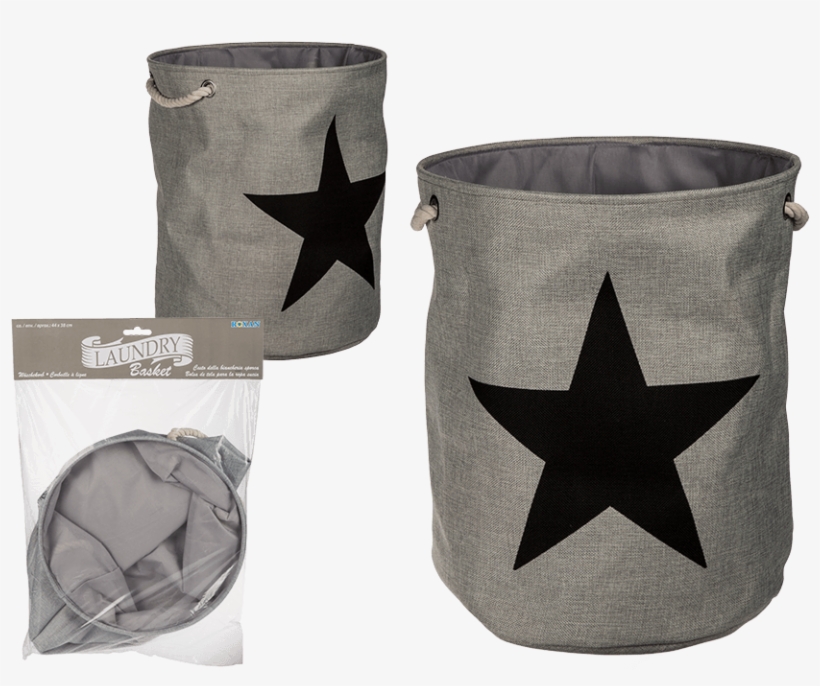 Grey Coloured Laundry Basket Wuith Black Coloured Star - Bolsa Tela Ropa Sucia, transparent png download