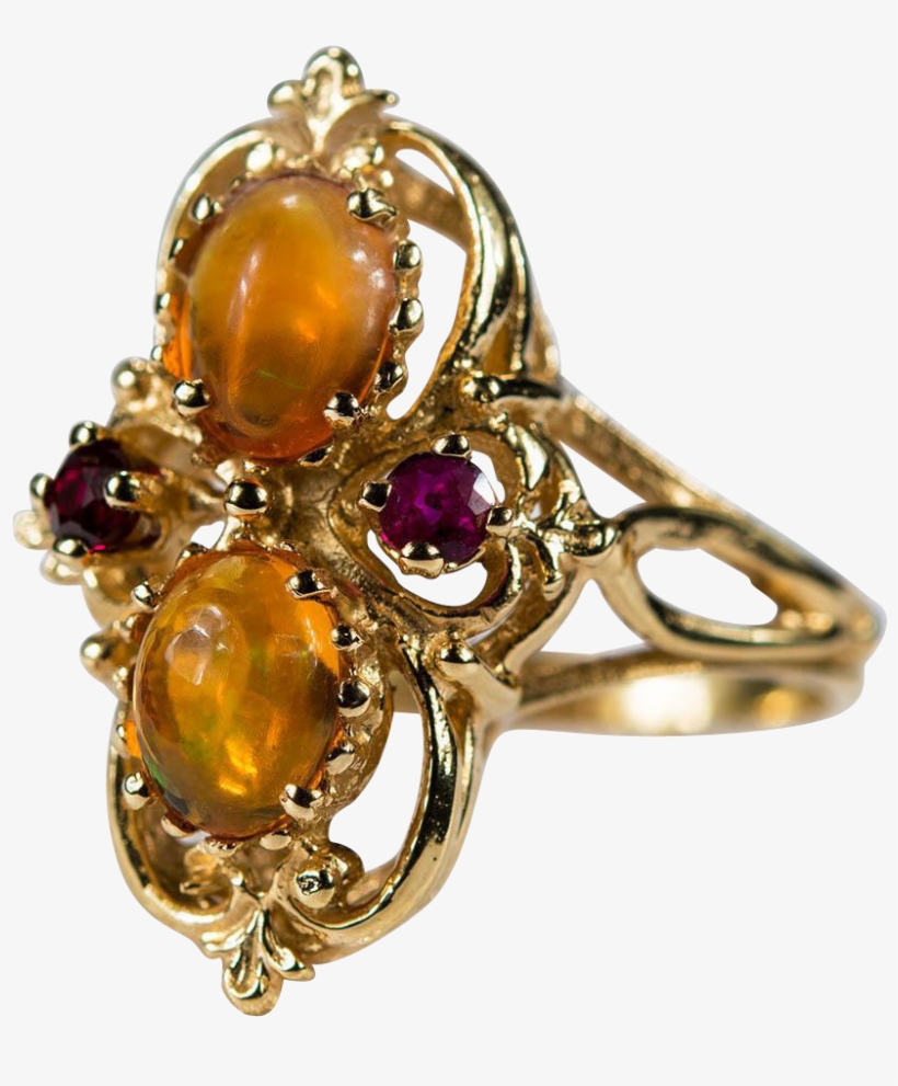 Natural Orange Fire Opal Ruby 14k Gold Ring - Crystal, transparent png download