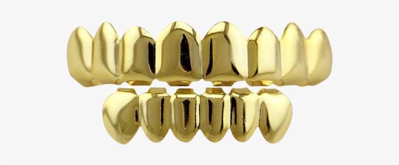 Gold Finish Grills Set Eight 8 Top Teeth - Unisex New Custom Fit Hip Hop Teeth Grillz Top And, transparent png download
