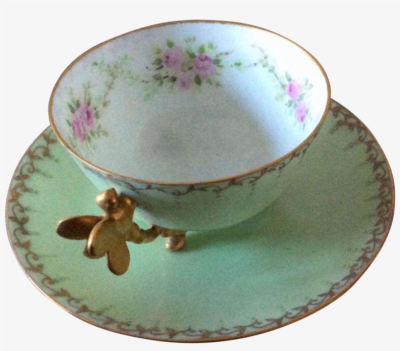 France Dragonfly Handle Footed Demitasse Or Tea Cup - Saucer, transparent png download