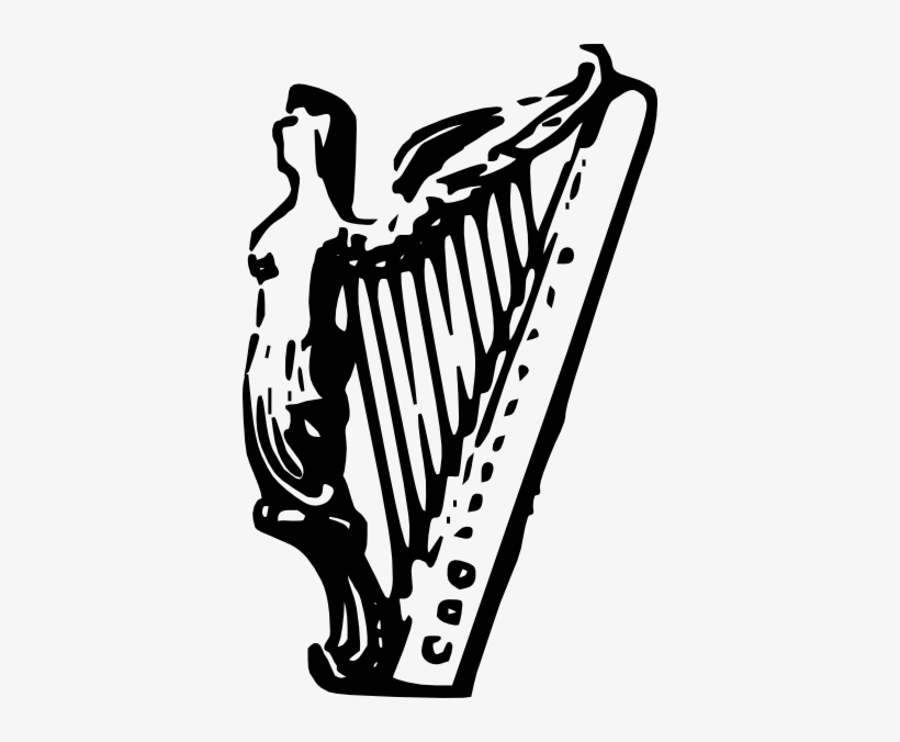 Free Vector Angel Harp Lineart Clip Art - Instrumento Musical Dos Anjos, transparent png download