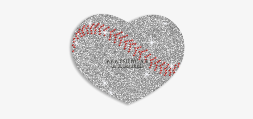 Beautiful Silver Baseball Heart Iron On Glitter Rhinestone - Baseball, transparent png download