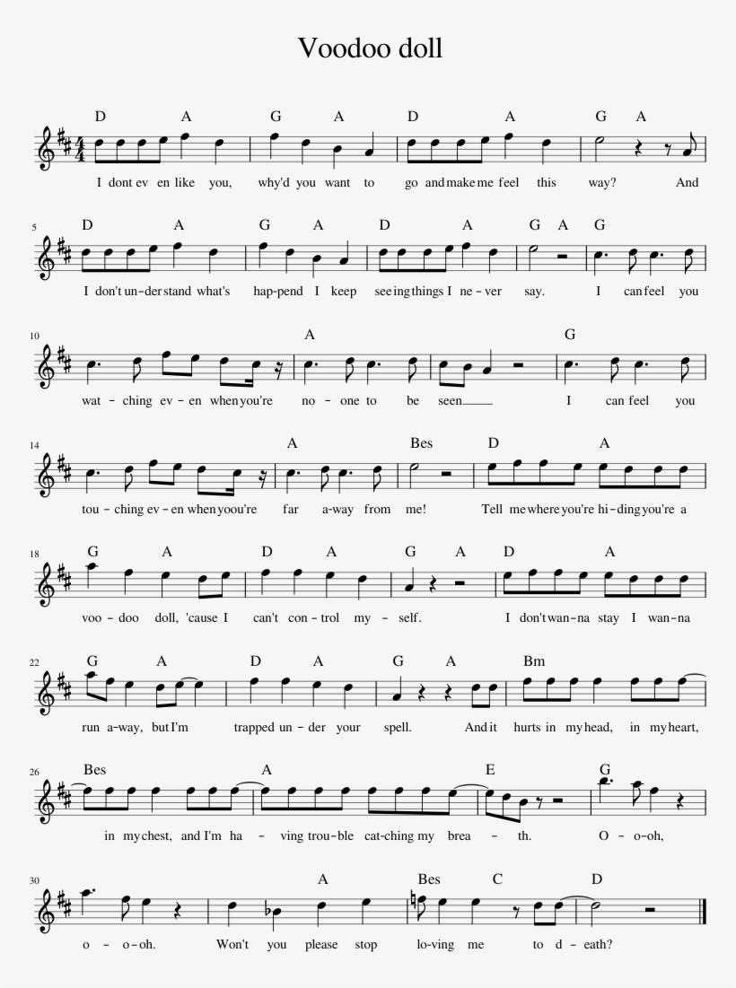Voodoo Doll Sheet Music 1 Of 1 Pages - Voodoo Doll Violin Sheet Music, transparent png download