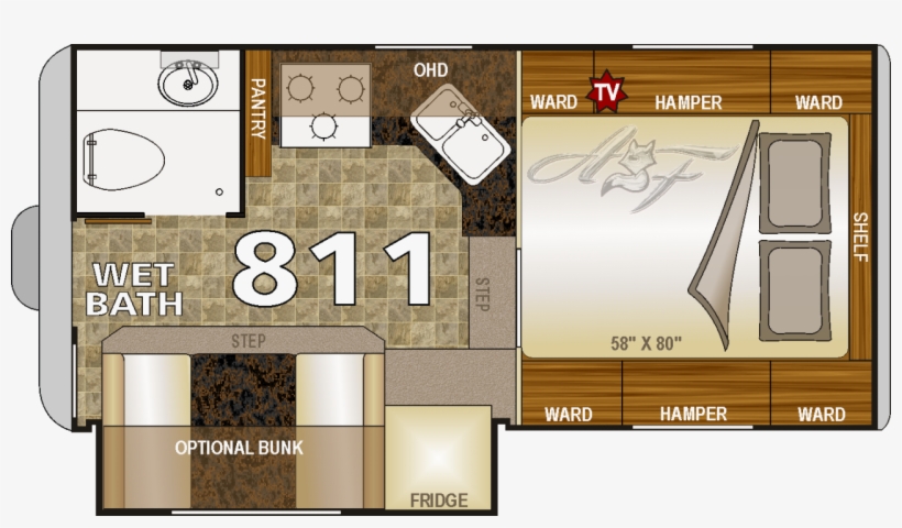 Arctic Fox 811 Truck Camper Floor Plan - Arctic Fox Camper, transparent png download