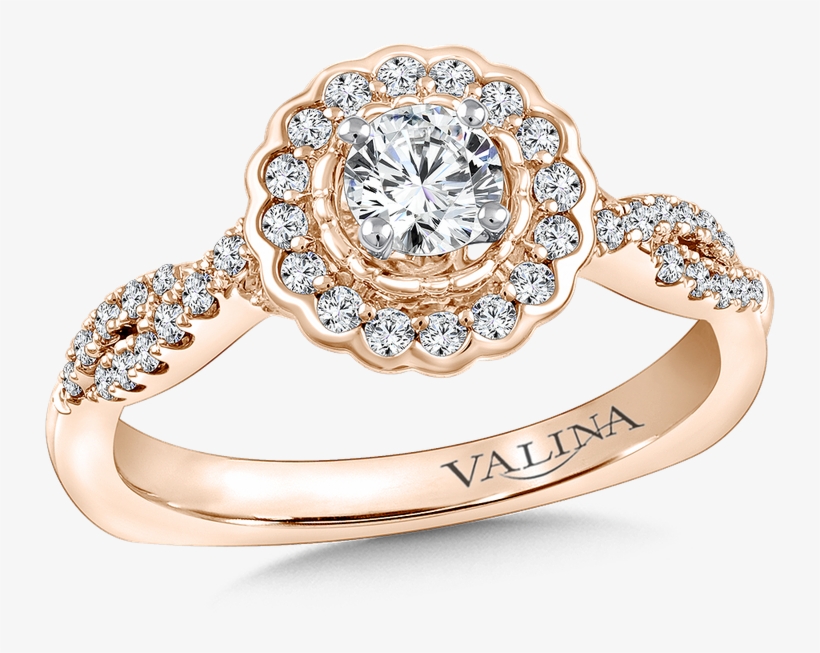 Valina Halo Engagement Ring Mounting In 14k Rose Gold - White Round Cut Cvd Diamond Halo Infinity Ring 14k, transparent png download