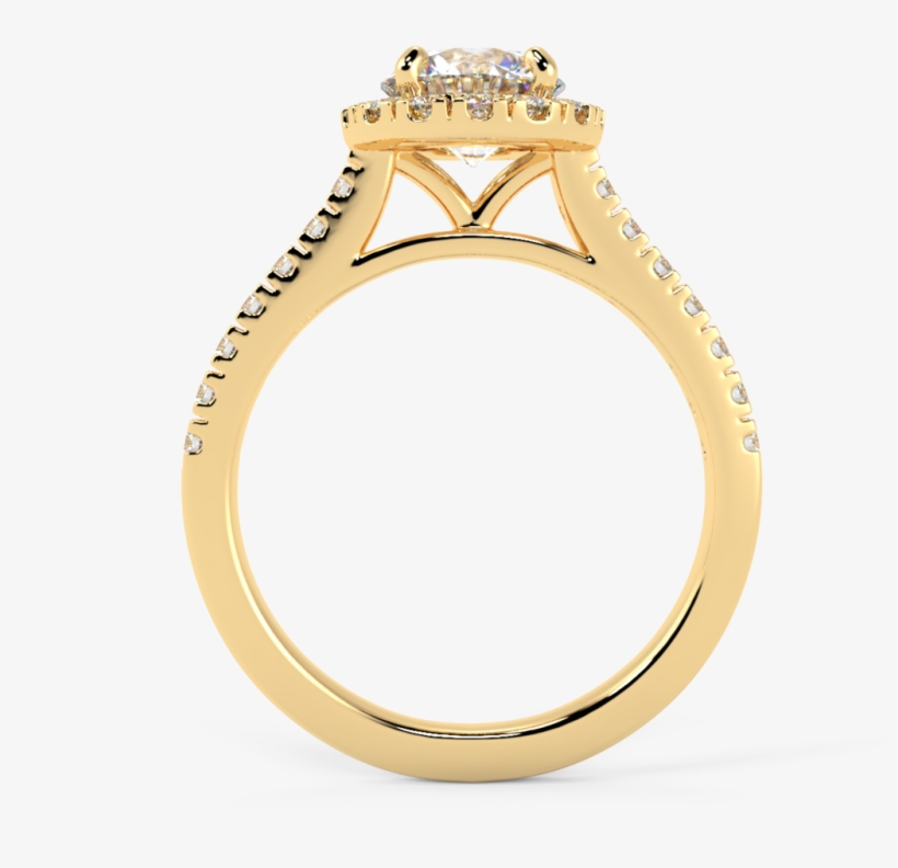 14 Karat Gold And Diamond Halo Ring - Engagement Ring, transparent png download