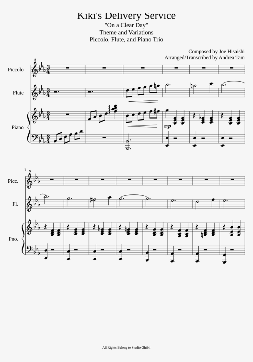 Kiki's Delivery Service For Piccolo, Flute, And Piano - Flute Sheet Music The Changing Seasons Kiki's Delivery, transparent png download