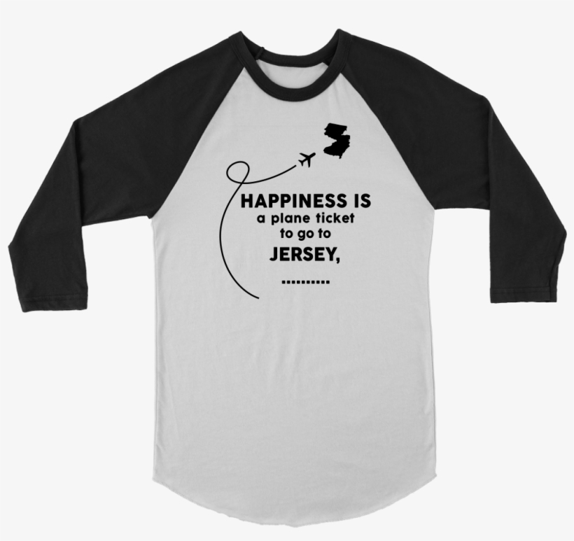 Happiness Is A Plane Ticket To Go To Jersey - Santa Claws Christmas Shirt 3/4 Sleeve Raglan Christmas, transparent png download