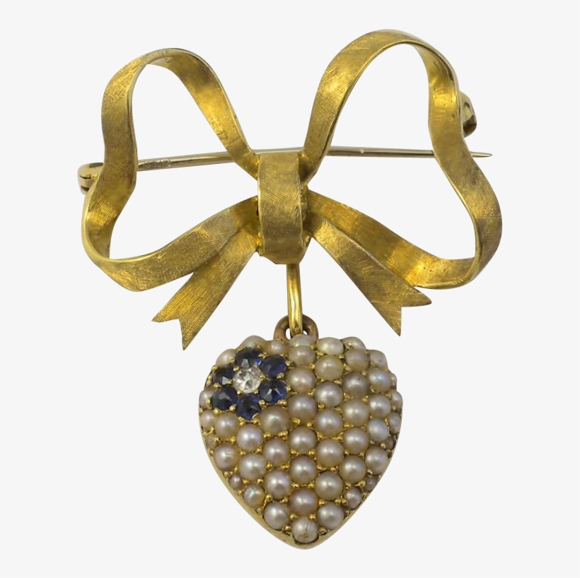 Antique Mourning 18 Kt Gold Puffy Heart Brooch Seed - Gold, transparent png download