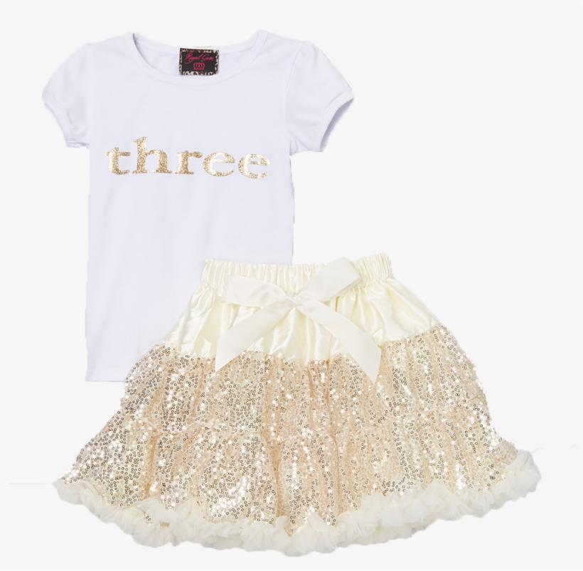Sequin Gold Three 3 Birthday Pettiskirt & Top Tutu - Ruffle, transparent png download