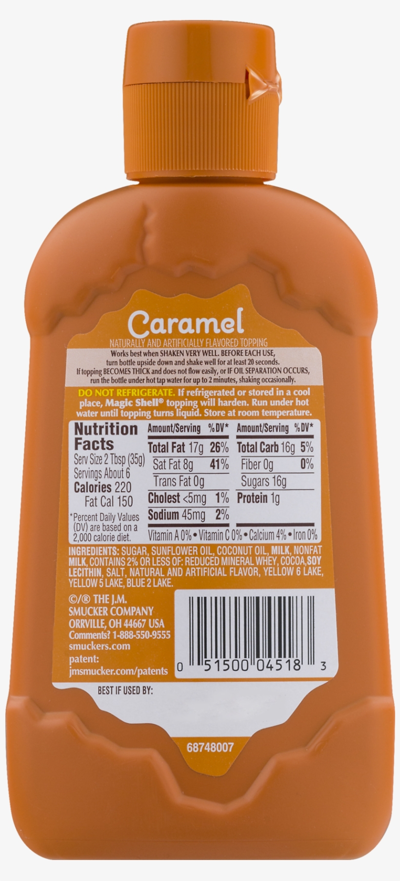 Smucker's Magic Shell Toppings, Caramel, - Bottle, transparent png download