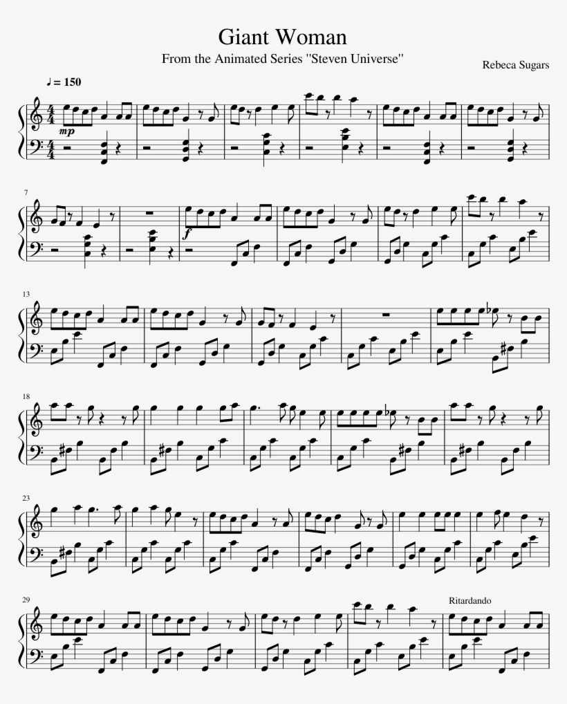 Giant Woman Sheet Music For Piano Musescore Giant Woman Piano With Letters Transparent Png 850x1100 Free Download On Nicepng
