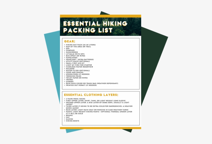 Download Our Essential Hiking Gear Packing List, And - Document, transparent png download