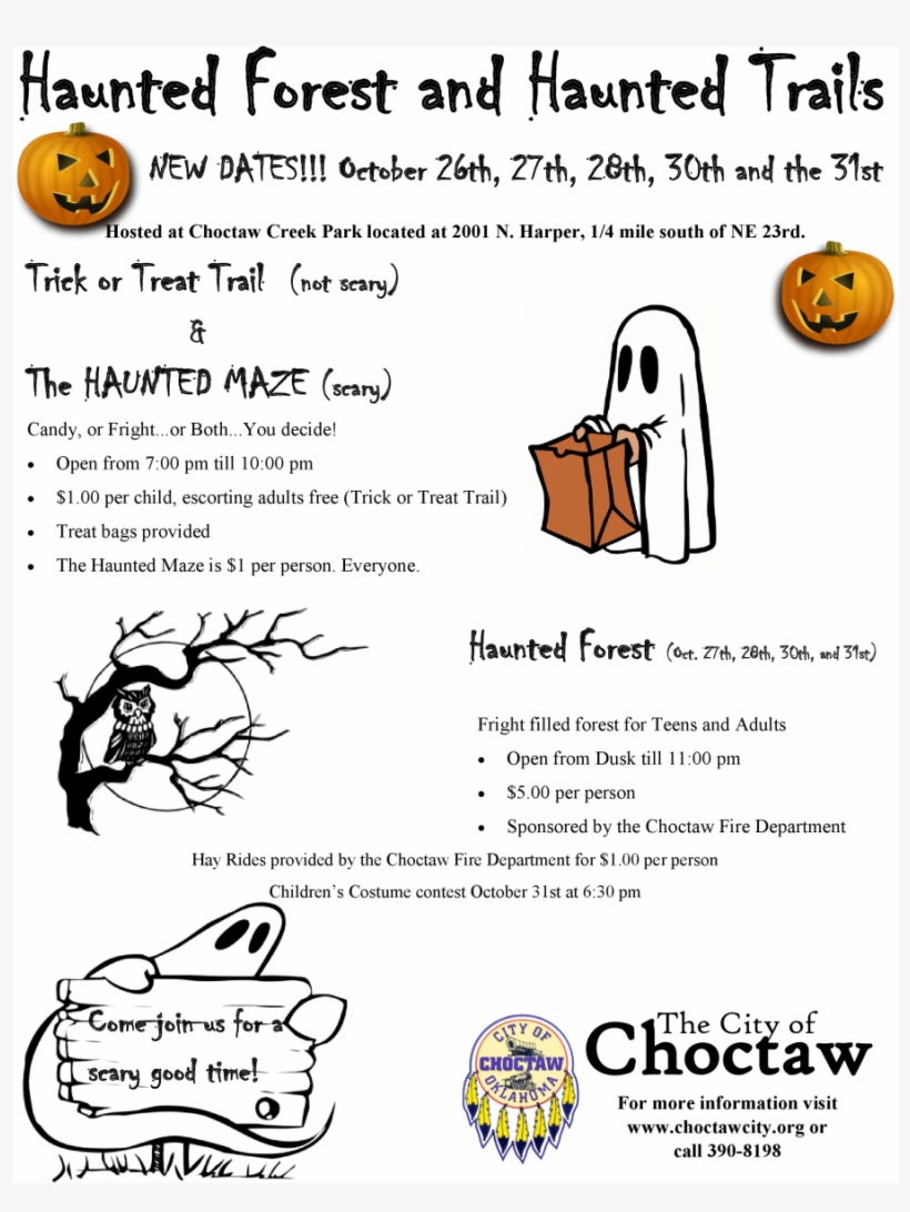 City Of Choctaw Haunted Forest And Trails - Halloween Clip Art, transparent png download
