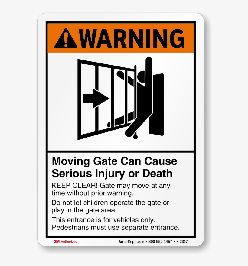 Gate Warning Sign - Warning Moving Gate Can Cause Serious Injury, transparent png download
