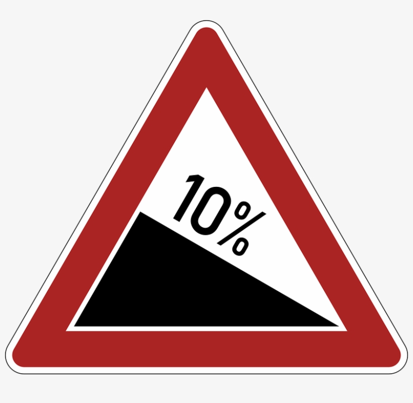10% Slope Danger Warning Road Sign - Road Signs Pothole, transparent png download