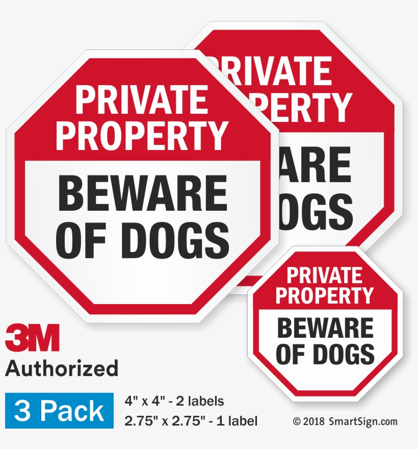 Beware Of Dogs Private Property Label Set - No Trespassing Sign, 18" X 18", transparent png download