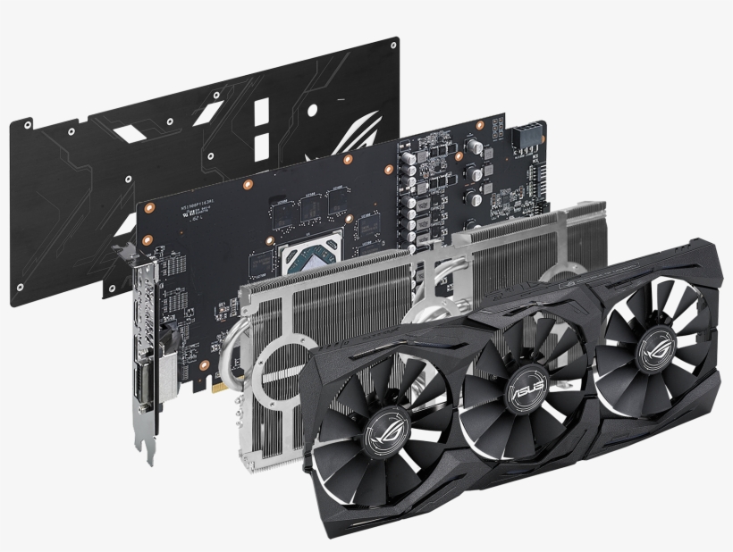 Here's How The Card Fits Together - Asus Gtx 1070 Rog Strix, transparent png download