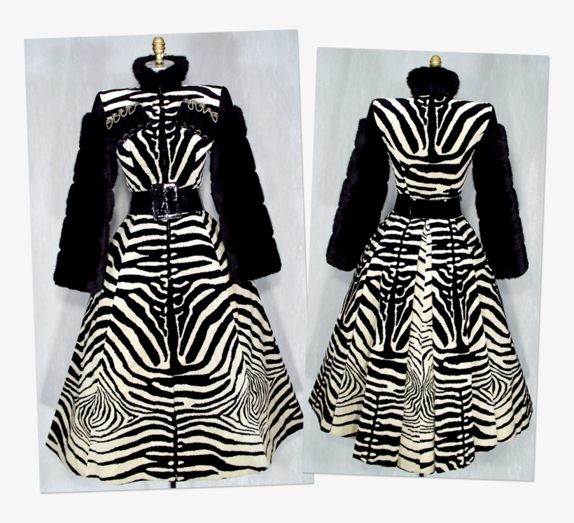 The Coatdress Is Zebra-print Velvet With Black Faux - Cruella De Vil Coats, transparent png download