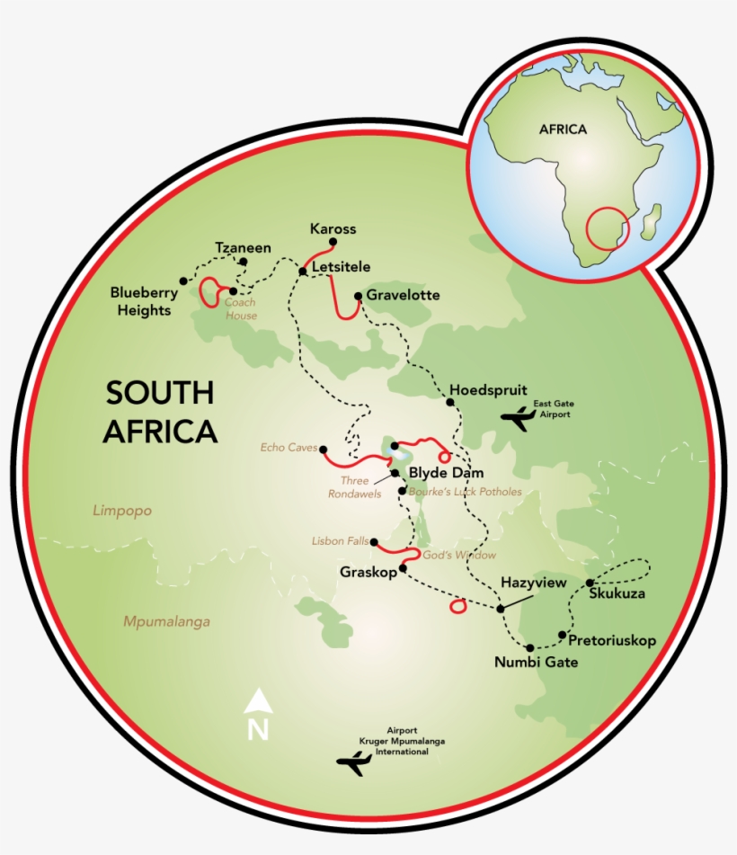 Bike And Safari South Africa Map - South Africa, transparent png download