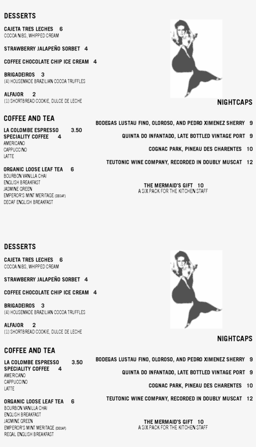 Lsc Dessert Menu - La Sirena Clandestina, transparent png download