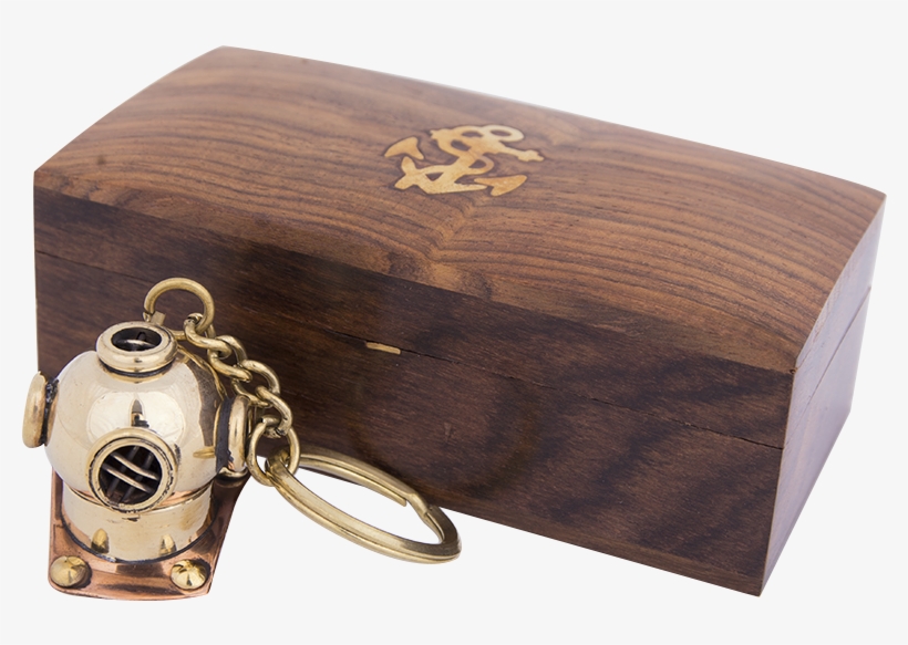 Diving Helmet Key Ring With Wooden Box, Batela Uk - Batela Nautical Diving Helmet Keyring, transparent png download