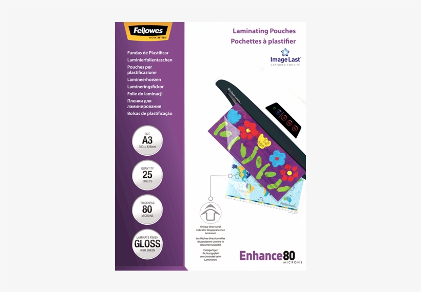 Fundas De Plastificar Brillo A3 80 Micras - Fellowes Imagelast 80 Micron Laminating Pouch - A4,, transparent png download
