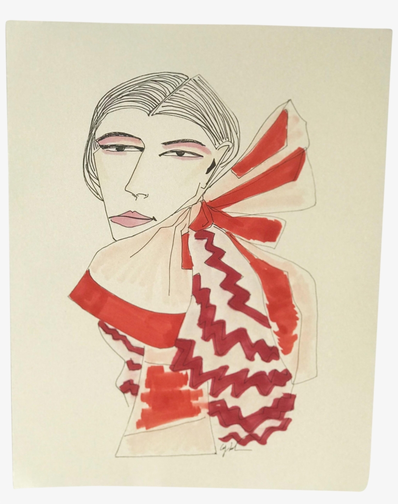 Contemporary "red White Bow" Watercolor & Ink Original - Drawing, transparent png download