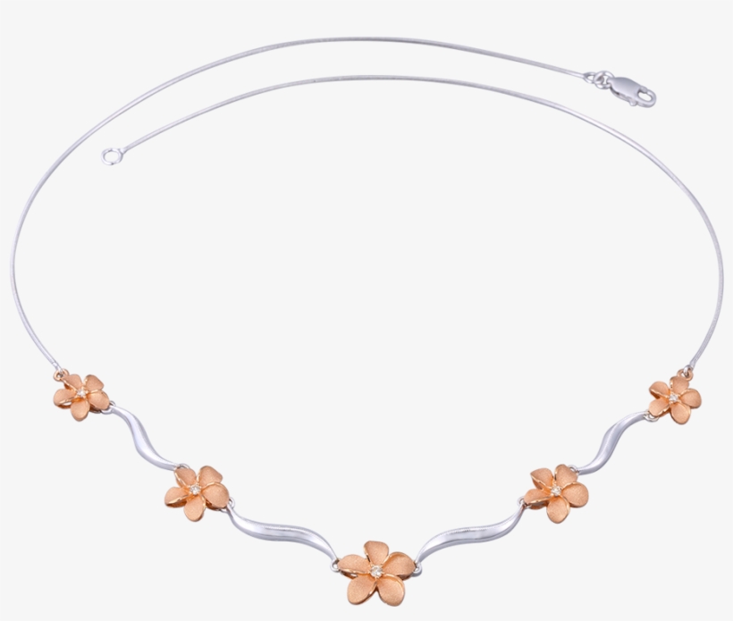 14k Two Tone Plumeria Lei Necklace With 5 Diamonds - Lei, transparent png download