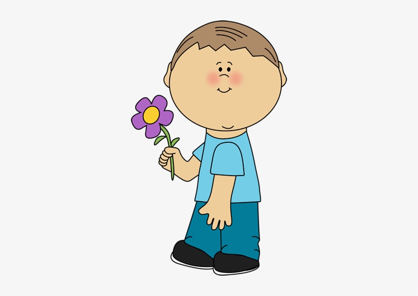 Boy Holding A Flower Clip Art - Boy With Flower Clipart, transparent png download