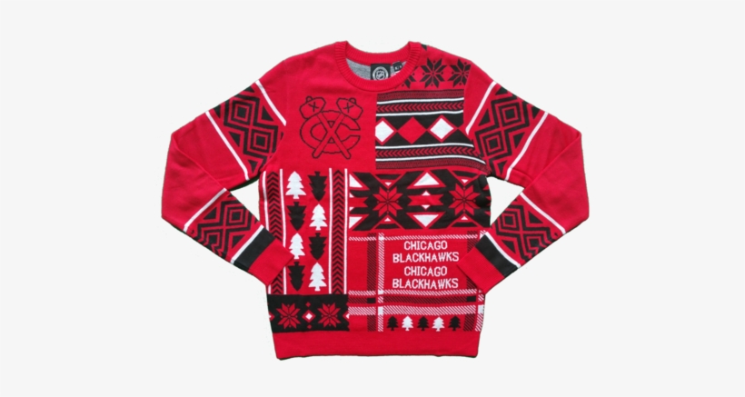 Chicago Blackhawks Patchwork Ugly Christmas Sweater - Nhl Calgary Flames Patches Ugly Sweater, Red, Large, transparent png download