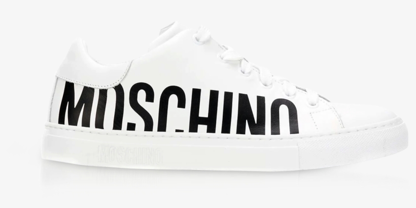 Serena White Calf Leather Low Top Sneakers W/black - Moschino, transparent png download