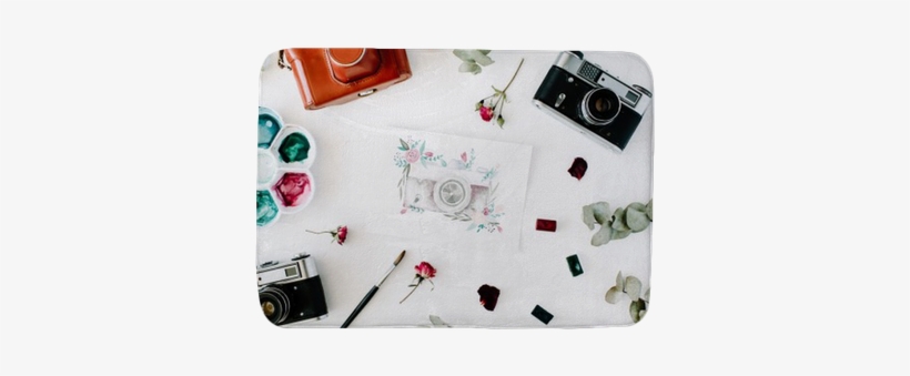 Artist Workspace With Vintage Retro Photo Camera, And - Camera, transparent png download