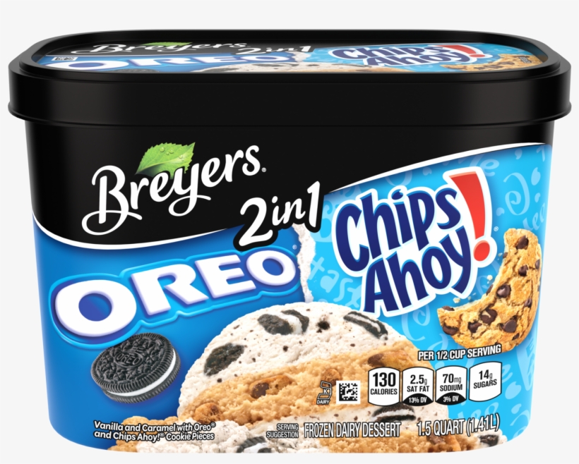 A 48 Ounce Tub Of Breyers Oreo® & Chips Ahoy - Breyers 2 In 1 Oreo And Chips Ahoy, transparent png download
