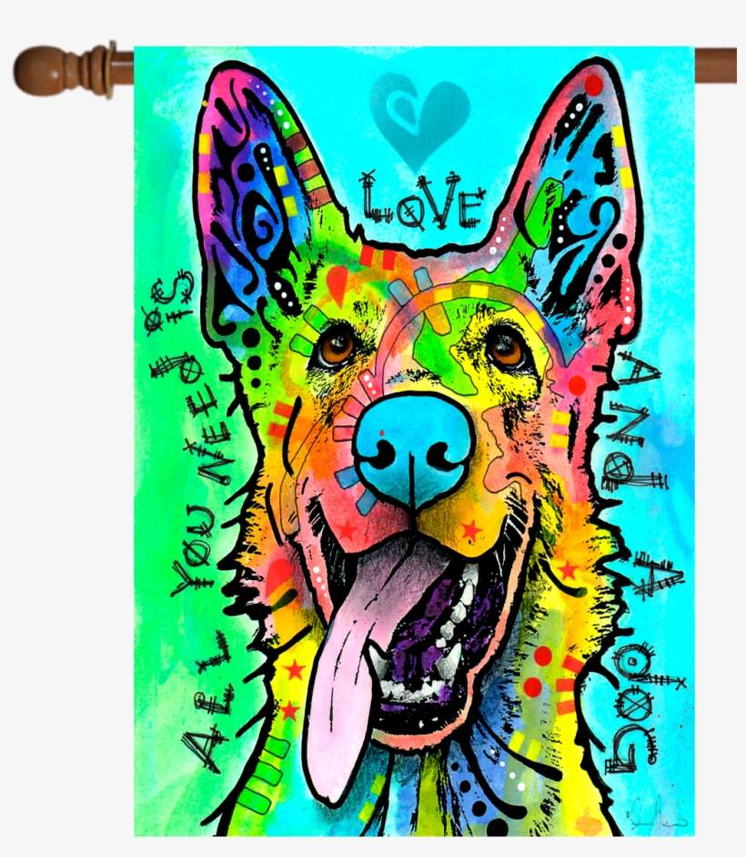 Love And A Dog House Flag - Dean Russo German Shepherd Art, transparent png download