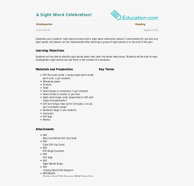 A Sight Word Celebration - Lesson Plan For Tenses, transparent png download