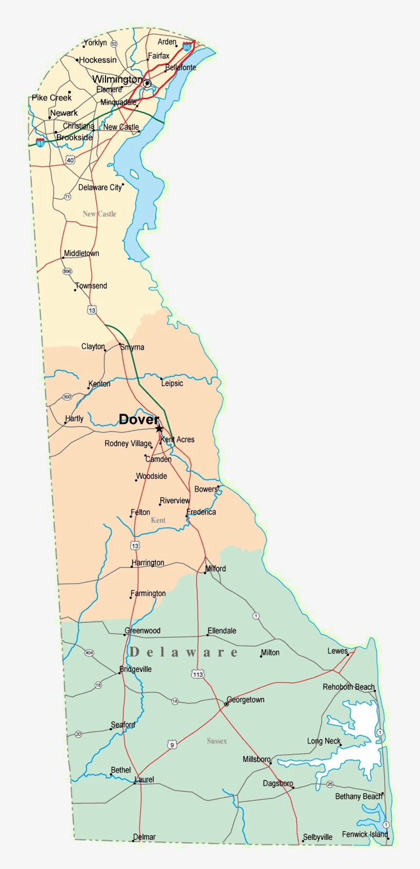 Delaware Is On The Delmarva Peninsula, An Area Of Land - Map Of Delaware, transparent png download