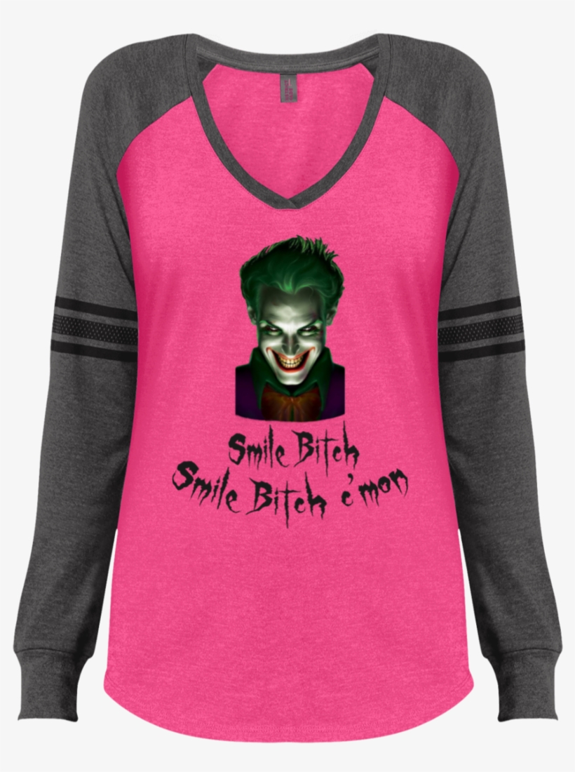 Joker Smile Bitch Ladies' Game Ls V Neck T Shirt, transparent png download